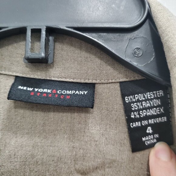 New York & Company Women's Y2K Taupe Stretch Belted Elbow Shirtdress Size 4 - Picture 6 of 7